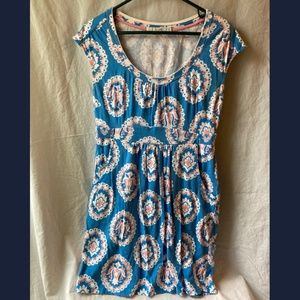 Boden Bright Cyan Woodblock Weekend Dress